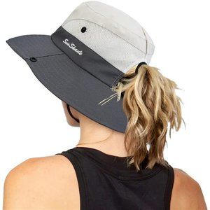 Women's Outdoor UV Protection Sun Hats Mesh Beach Fishing Hat Ponytail Hole